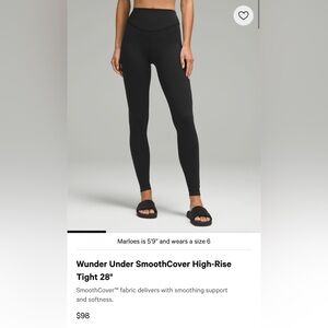 Lululemon Wunder Under SmoothCover High-Rise Tight 28” Black Size 6